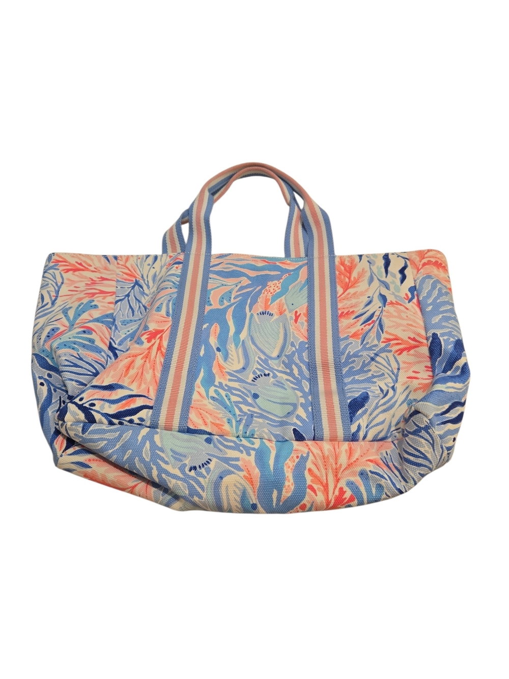 Lily Pulitzer Beach-Print Canvas Tote Bag in Coral & Blue